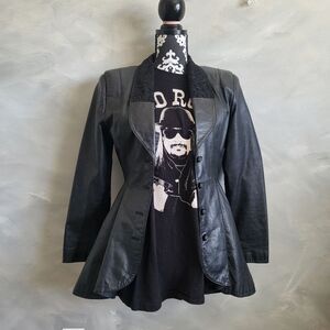 Vtg Leather and Lace Lapel Peplum Flare G-III Biker Moto Gothic Jacket S